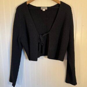 AVA & VIV Tie Front Rib Knit Black Cozy Sweater Cardigan Women’s Size 1X